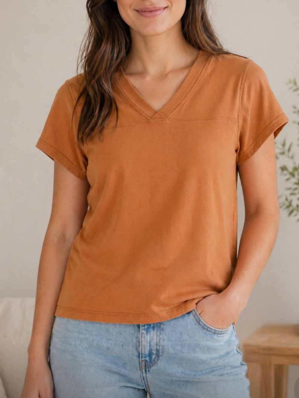 Free People Movement Casual V-Neck Short Sleeve Top in Rust NEW